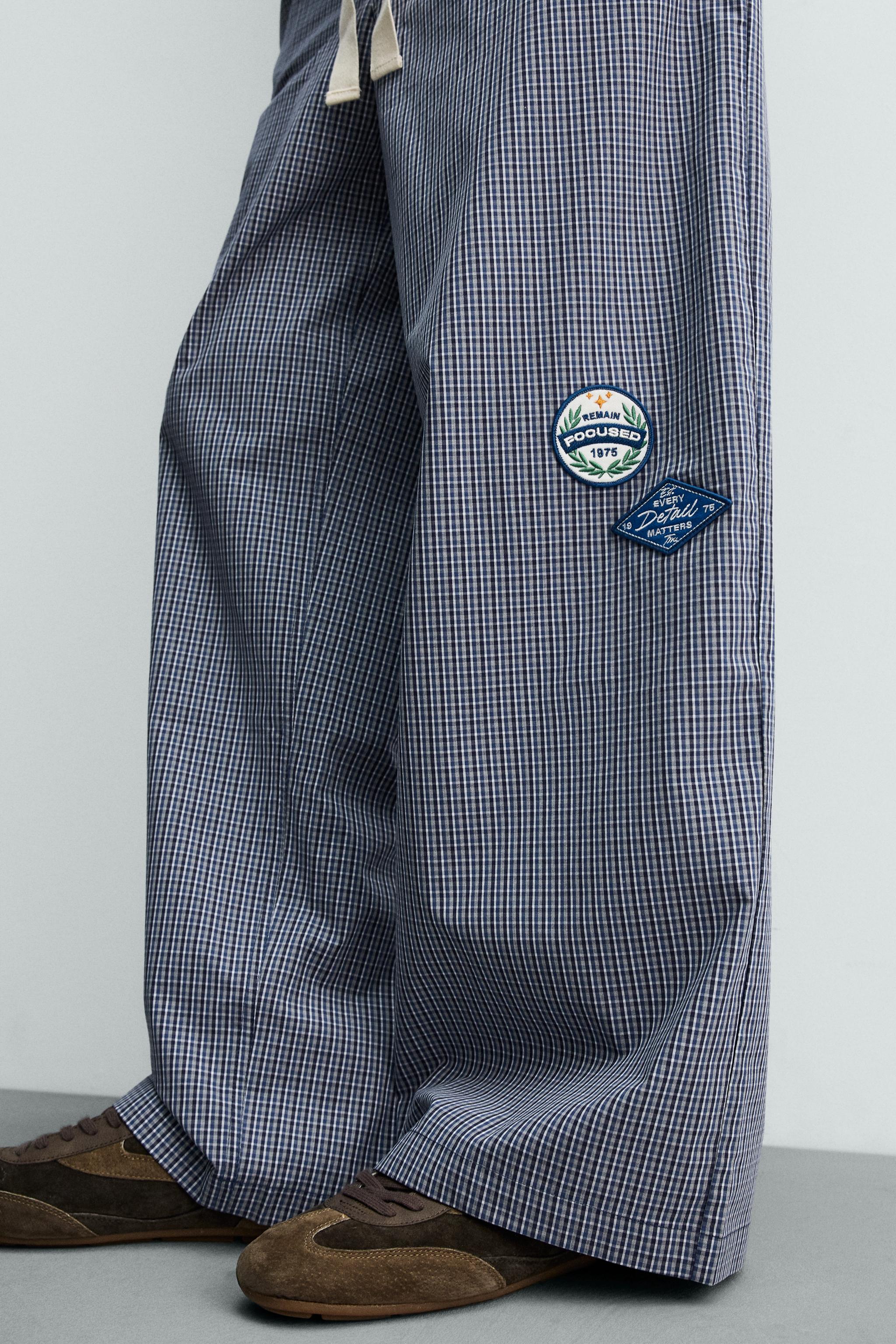 RELAXED FIT PATCHWORK CHECK PANTS